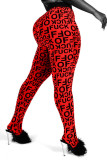 Red Fashion Casual Skinny Letter Print Trousers