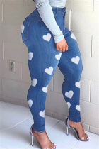 Medium Blue Fashion Casual Skinny Print Jeans