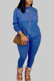 Light Blue Fashion Casual O Neck Long Sleeve Regular Sleeve Solid Plus Size Set
