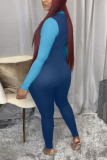 Blue Sexy Solid O Neck Regular Jumpsuits