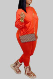 Orange Fashion Casual O Neck Long Sleeve Regular Sleeve Solid Plus Size Set