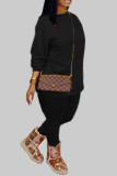 Khaki Fashion Casual O Neck Long Sleeve Regular Sleeve Solid Plus Size Set