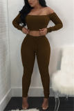 Army Green Fashion Sexy Adult Solid Patchwork Bateau Neck Long Sleeve Regular Sleeve Short Two Pieces