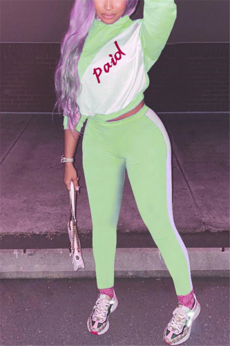 Green Sportswear Print Long Sleeve Regular Sleeve Two Pieces