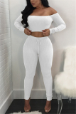 White Fashion Sexy Adult Solid Patchwork Bateau Neck Long Sleeve Regular Sleeve Short Two Pieces
