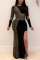 Gold Fashion Sexy Regular Sleeve Long Sleeve O Neck Mid Calf Patchwork Dresses