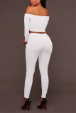 White Fashion Sexy Adult Solid Patchwork Bateau Neck Long Sleeve Regular Sleeve Short Two Pieces
