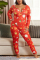 Red Sexy Living Polyester Knitting Character Print Buttons U Neck Plus Size 