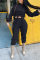 Black Fashion Sportswear Adult Solid Draw String O Neck Long Sleeve Two Pieces