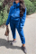 Blue Fashion Casual Adult Solid Patchwork Hooded Collar Long Sleeve Regular Sleeve Regular Two Pieces