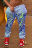 Blue Fashion Casual Adult Print Pants Straight Bottoms