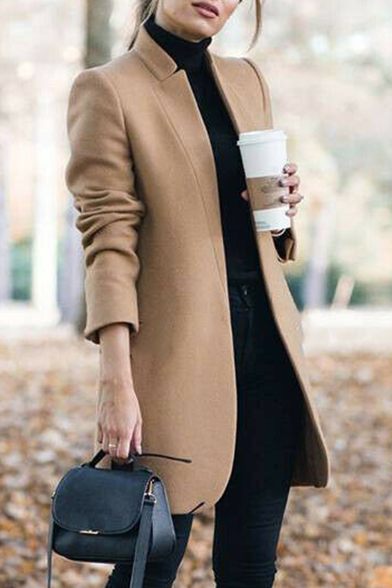 

Khaki Fashion Casual Long Sleeve Regular Sleeve Solid Coats