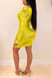 Yellow Fashion Sexy Regular Sleeve Long Sleeve V Neck A Line Mini Solid Dresses