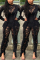 Black Fashion Sexy Adult Lace Solid Split Joint See-through O Neck Skinny Jumpsuits