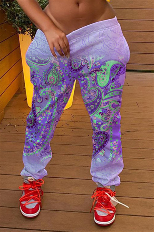 purple Fashion Casual Adult Print Pants Straight Bottoms
