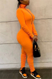 Orange Casual Spandex Pit Article Fabrics Solid Fold Pants Zipper Collar Skinny Jumpsuits