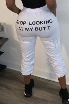 White Fashion Sportswear Adult Print Letter Skinny Bottoms