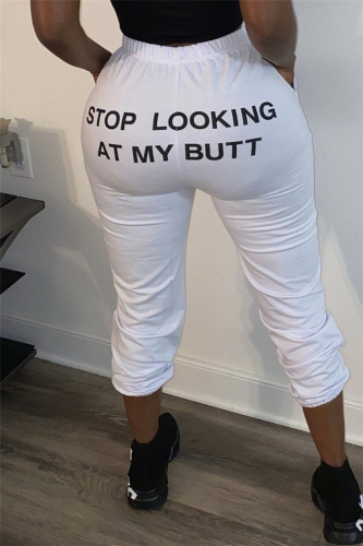 White Fashion Sportswear Adult Print Letter Skinny Bottoms