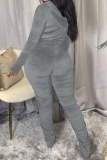 Gray Fashion Casual Hooded Collar Long Sleeve Regular Sleeve Skinny Solid Jumpsuits