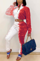 Red Fashion Sexy Adult Print Patchwork O Neck Long Sleeve Regular Sleeve Short Two Pieces