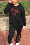 Red Fashion Casual Long Sleeve Hooded Collar Regular Sleeve Regular Letter Print Two Pieces