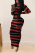 Red Fashion Street Adult Milk Fiber Patchwork Print Split Joint O Neck Long Sleeve Ankle Length One-piece Suits Dresses