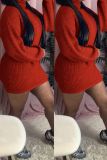 Red Fashion Celebrities Adult Solid Pullovers Turtleneck Long Sleeve Knee Length Pencil Skirt Dresses
