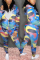 Sky Blue Casual Plaid Print Camouflage Print Butterfly Print Pocket Pants Hooded Collar Long Sleeve Regular Sleeve Regular Two Pieces