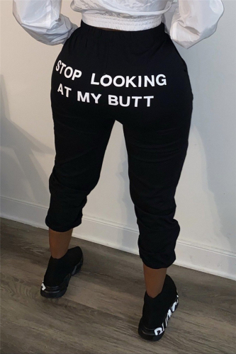 Black Fashion Sportswear Adult Print Letter Skinny Bottoms