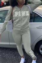 Gray Fashion Casual Long Sleeve Hooded Collar Regular Sleeve Regular Letter Embroidery Two Pieces