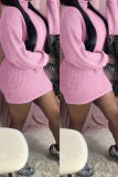 Pink Fashion Celebrities Adult Solid Pullovers Turtleneck Long Sleeve Knee Length Pencil Skirt Dresses