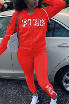 Red Fashion Casual Long Sleeve Hooded Collar Regular Sleeve Regular Letter Embroidery Two Pieces