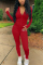 Wine Red Fashion Casual Adult Solid Patchwork O Neck Skinny Jumpsuits