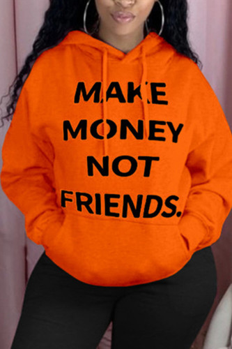 Orange Fashion Casual Hooded Collar Long Sleeve Regular Sleeve Regular Letter Print Tops