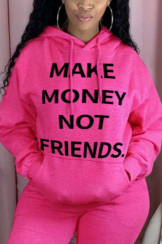 Rose Red Fashion Casual Hooded Collar Long Sleeve Regular Sleeve Regular Letter Print Tops