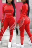 Red Casual Sportswear Long Sleeve O Neck Regular Sleeve Short Letter Print Two Pieces