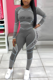 Green Casual Sportswear Long Sleeve O Neck Regular Sleeve Short Letter Print Two Pieces