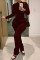 Wine Red Fashion Casual Adult Solid Split Joint O Neck Regular Jumpsuits