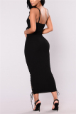Black Fashion Sexy Off The Shoulder Sleeveless Spaghetti Strap Sling Dress Ankle Length Solid Dresses
