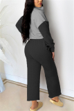 Black Gray Fashion Casual Long Sleeve Zipper Collar Regular Sleeve Short Patchwork Two Pieces