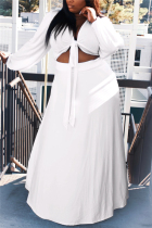 White Fashion Sexy V Neck Long Sleeve Regular Sleeve Print Plus Size Set