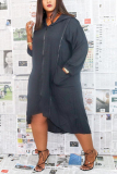 Black Fashion Casual Regular Sleeve Long Sleeve Hooded Collar Knee Length Solid Dresses