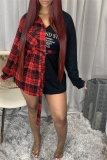 Red Fashion Sexy Adult Plaid Patchwork Patchwork With Belt V Neck Long Sleeve Mini Shirt Dress Dresses