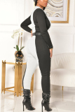 Black Red Fashion Casual Long Sleeve Turndown Collar Regular Sleeve Short Patchwork Two Pieces