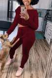 Wine Red Casual Street Sportswear Living Blends Patchwork Solid Patchwork Pocket Pullovers Pants V Neck Long Sleeve Regular Sleeve Short Two Pieces
