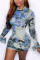 Blue Sexy Regular Sleeve Long Sleeve O Neck Printed Dress Mini Print Dresses