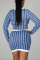 Blue Fashion Sexy Long Sleeve O Neck Regular Sleeve Short Print Two Pieces
