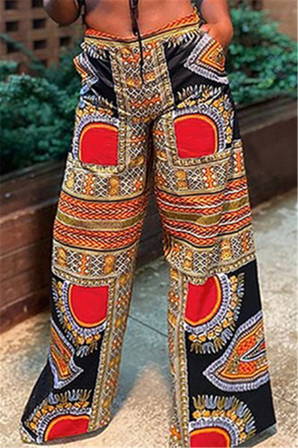 Black Fashion Casual Regular Print Trousers