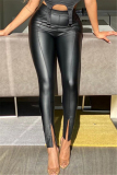 Fuchsia Fashion Casual Skinny Solid Trousers