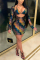 Gold Fashion Sexy Adult Patchwork Print Split Joint V Neck Long Sleeve Knee Length Wrapped Skirt Dresses